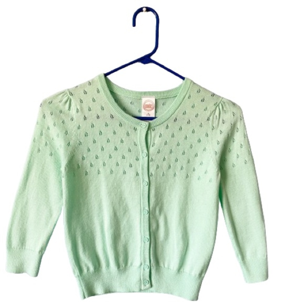 Wonder Nation Cotton Jade Sweater Girl’s M (7-8) Leaf Pattern w/ Green Buttons